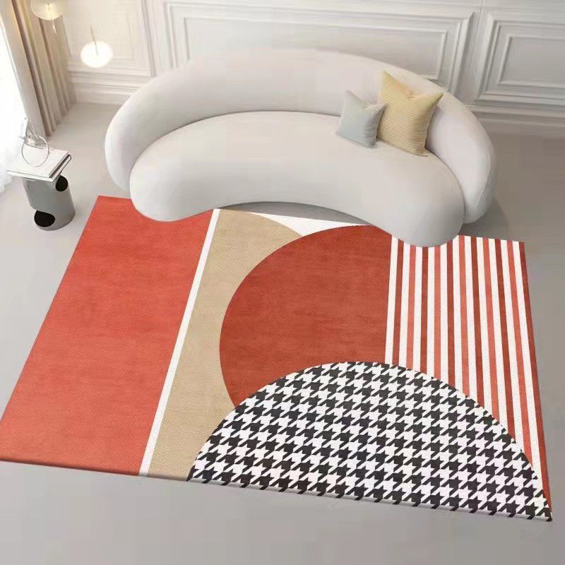 Light Orange Casual Rug Polyester Striped Rug Washable Indoor Rug for Home Decoration