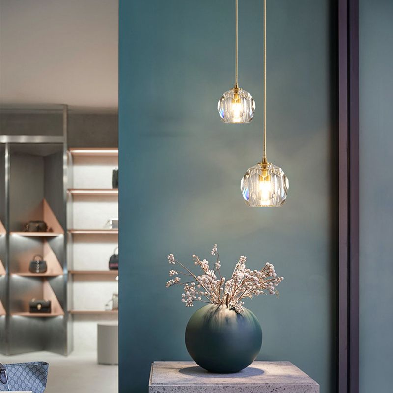 Gold Globe Pendant Light in Modern Luxury Style Copper Hanging Lamp with Crystal Shade