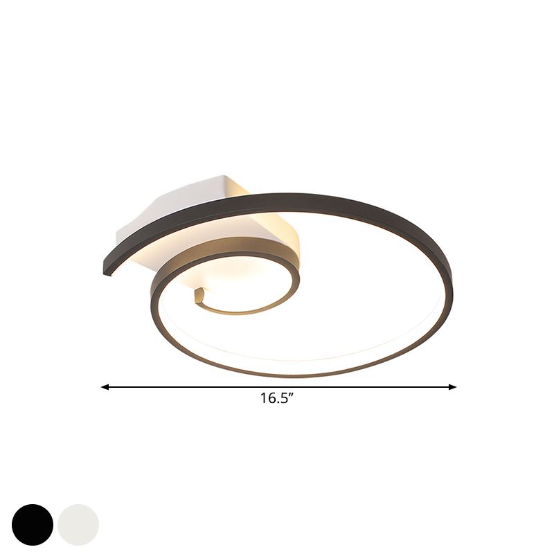 Lámpara empotrada LED rizada, iluminación de techo minimalista de metal blanco/negro con luz blanca/cálida, 16,5"/20,5" de ancho