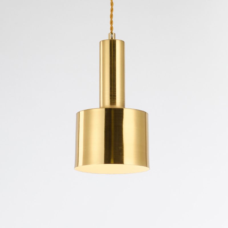 Lámpara de colgante de cilindro de hierro de luz de luz de un solo colgante moderno en oro en oro