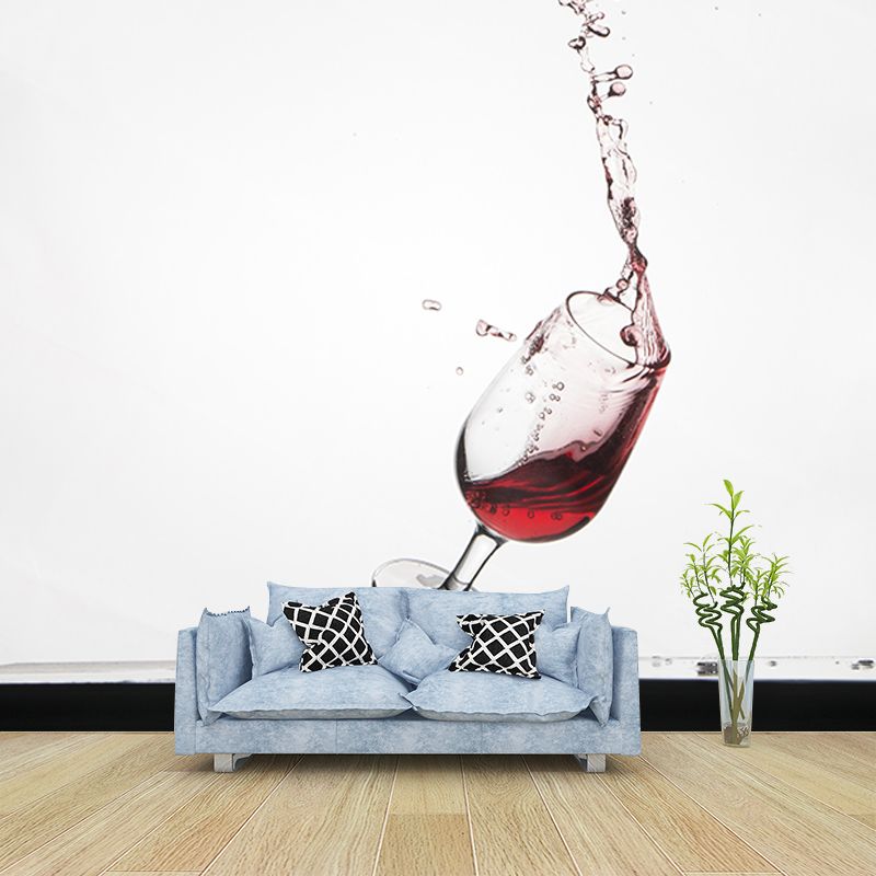 Red Wine Bar Shop Wall Mural Contemporary Moisture Resistant Wall Covering in Soft Color