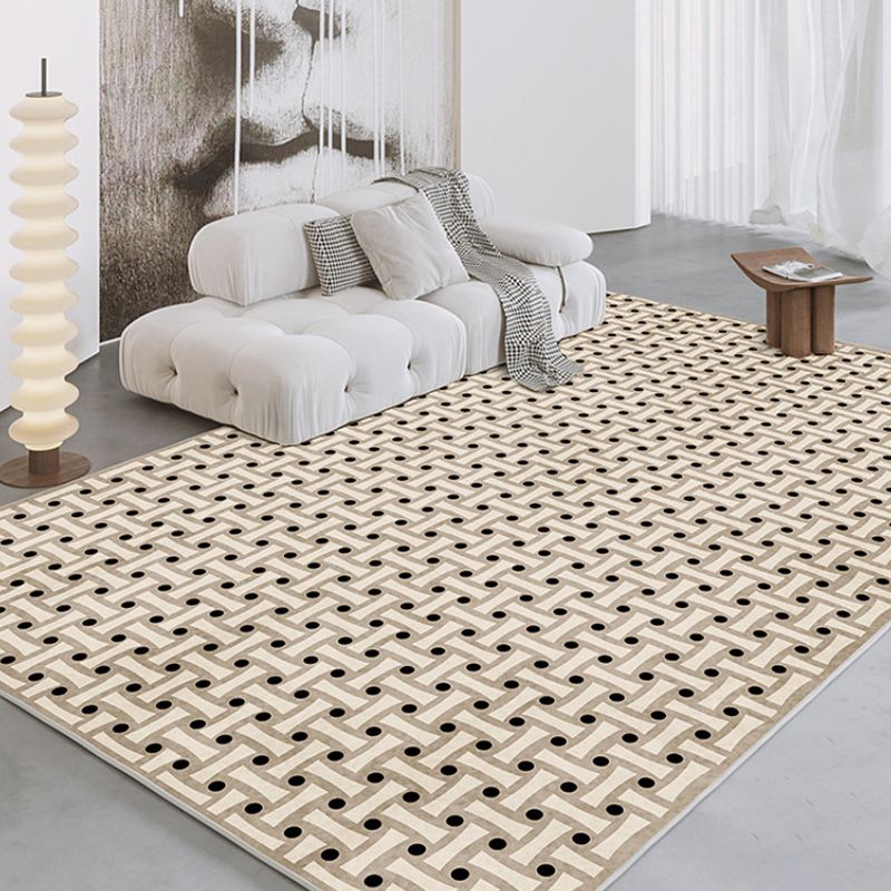 Black Modern Rug Polyester Abstract Grid Rug Non-Slip Backing Rug for Living Room