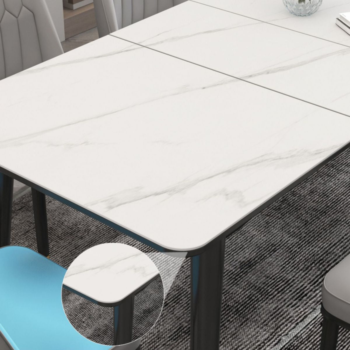 Extendable Sintered Stone Dining Table in White Modern Table with 4 Legs for Restaurant