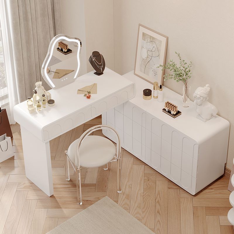 Lighted Mirror Makeup Vanity Desk in Wood Vanity Dressing Table Set for Bedroom