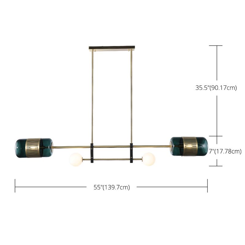 Ball and Cylinder Glass Suspension Lighting Postmodern 4-Light Island Light for Diner