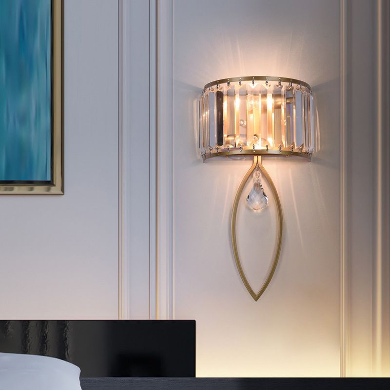 2 - Light Wall Light in Black / Gold Finish Iron and Crystal Wall Sconce