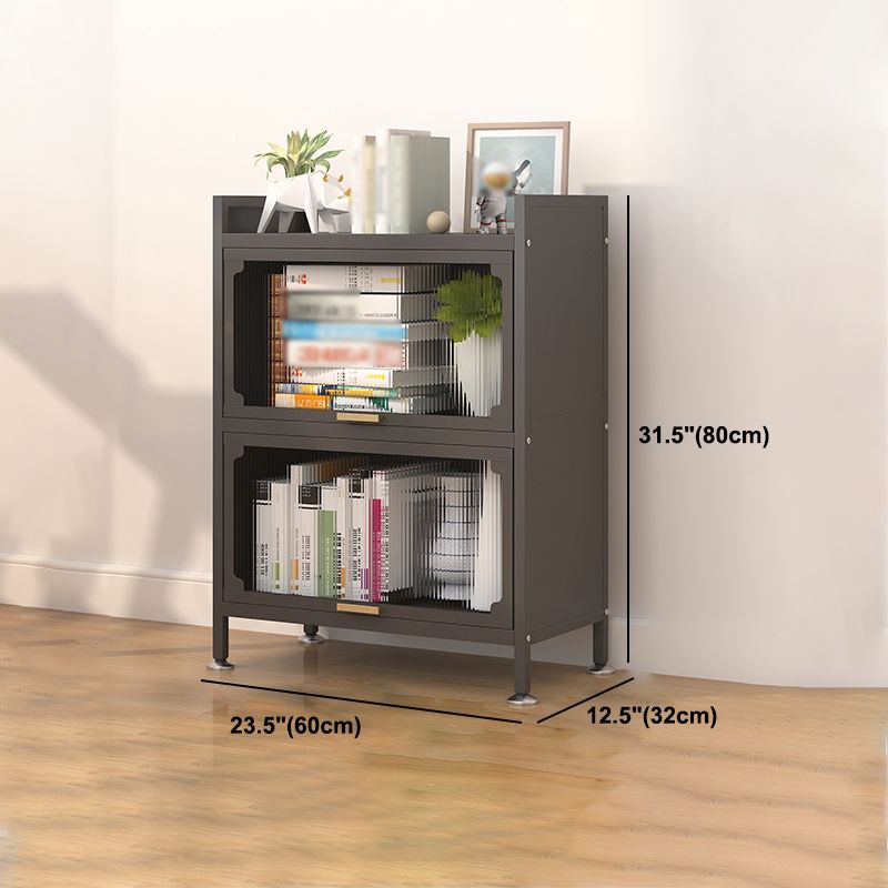 Industrial Style Metal Bookshelf Closed Back Shelf Bookcase with Doors
