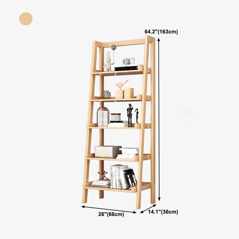 Ladder Solid Wood Bookshelf Modern Open Storage Bookcase for Home Office , 14.1" D