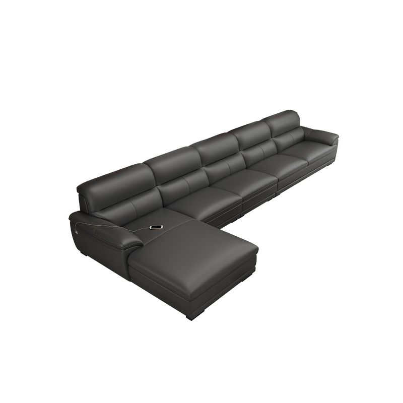 Leather Pillow Top Arm Sectional Sofa 36.22"High Cushion Back Sofa,Black