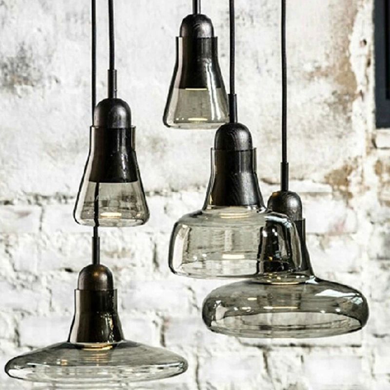 Hanging Cord Pendant Ceiling Light Modern Glass Dinning Room Hanging Light Fixture in Smoke Gray