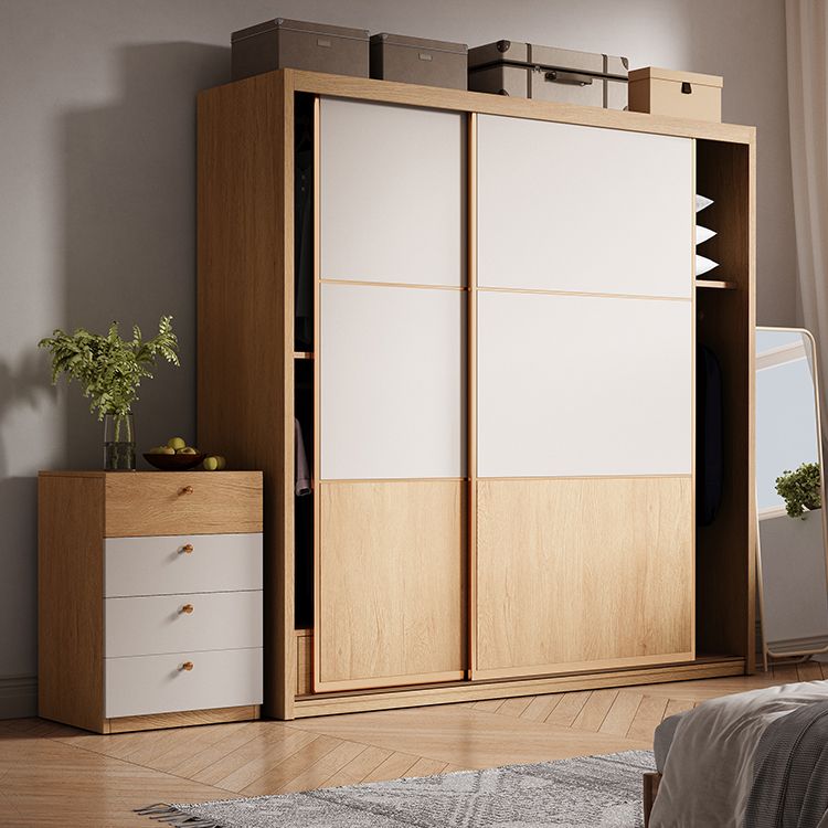 Sliding Engineered Wood Wardrobe Cabinet with Drawer Modern Wardrobe Closet