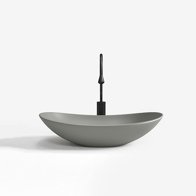 Contemporary Bathroom Sink Porcelain Oval-Shape Vessel Lavatory Sink with Pop-Up Drain