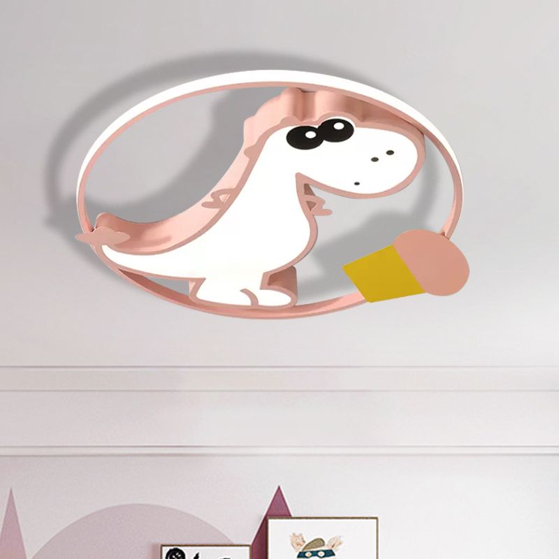 Macaroon Dinosaur/Fish Flush Mount Acrylic LED Nursery Close to Ceiling Lighting Fixture with Ring in Pink/Blue/Green
