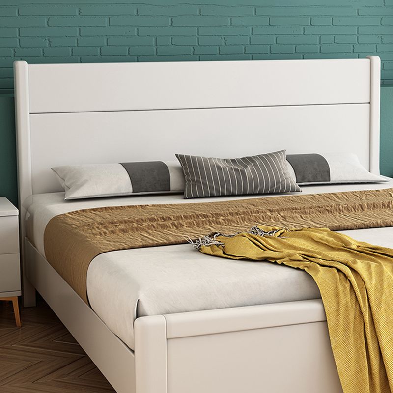 Contemporary White Wood Standard Bed, Rectangular Panel Headboard Bed
