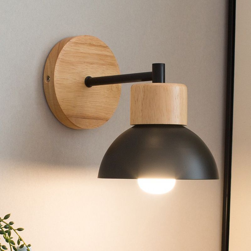 Lámpara de pared de madera hemi en el estilo conciso moderno luz de pared de hierro forjado para dormitorio