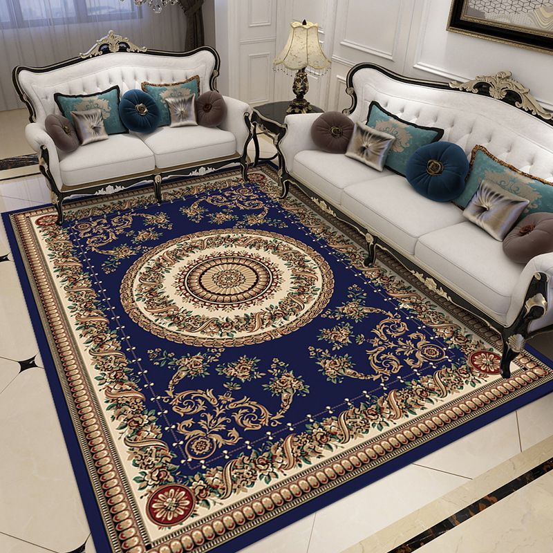 Luxe Living Room Rug European Style Floral Print Carpet Polyester Anti-Slip Washable Rug