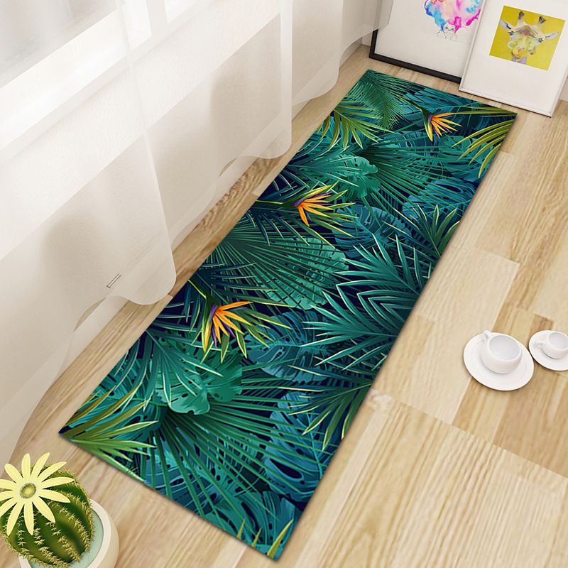 Green Modern Carpet Polyester Plant Carpet Non-Slip Backing Area Carpet for Living Room