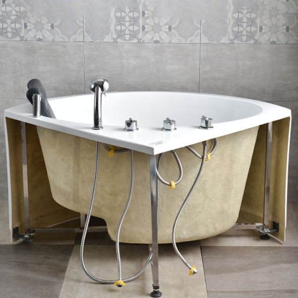 Freestanding Soaking Corner Bathtub Contemporary Acrylic-Fiberglass Bathtub with Seat