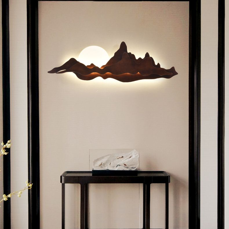 Luces de pared de montaña contemporánea Madera Flush Monte Mural aplastador para sala de estar
