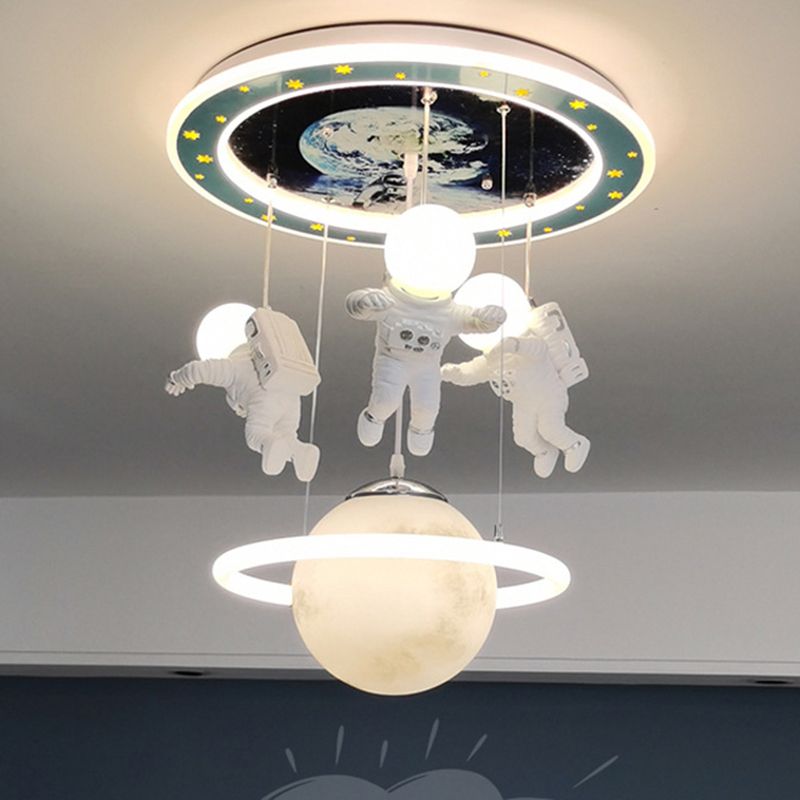 Blue Planet Ceiling Lighting Kids 6-Light Acrylic Flush Mounted Light with Astronaut Decor