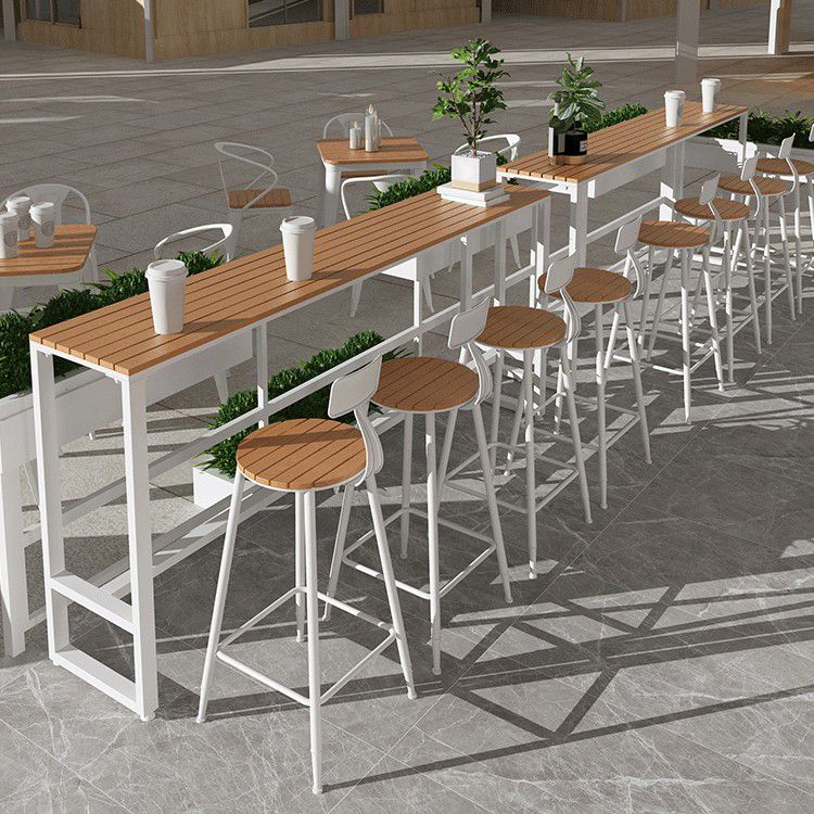 Faux Wood Water Resistant Bar Table Rectangle Industrial Patio Table with Metal Frame