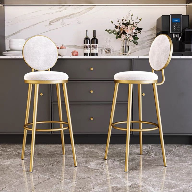 Glam Rückenlehne, armloser Thekenhocker, Café-Barhocker aus Eisen mit Samtkissen und Pedal