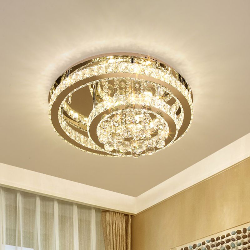 Chrome Circular Flushmount Minimalist Crystal Block LED Bedroom Ceiling Flush Mount