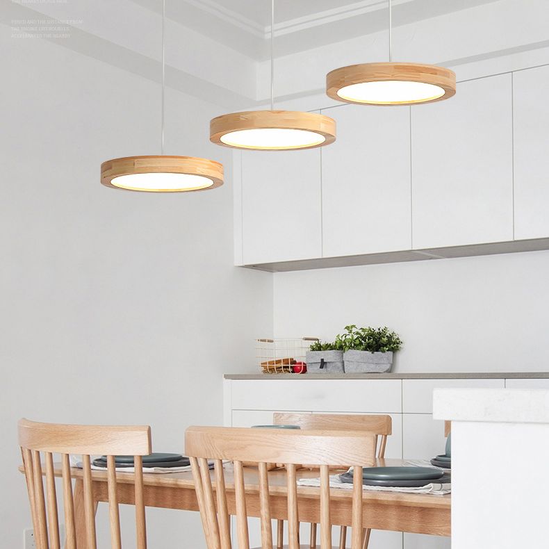Round Light Suspension Pendant Modern Simple Wood Hanging Lights for Restaurant