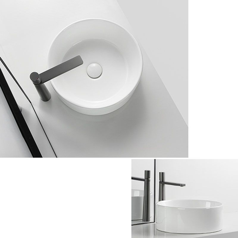 Modern Round Bathroom Sink Pop-Up Drain Vessel Bathroom Sink in white