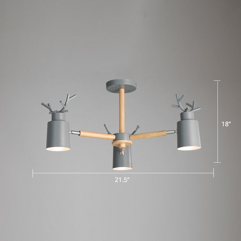 Spotlight réglable en métal en métal Lumière de lustre nordique avec une teinte cylindrique et un bras en bois