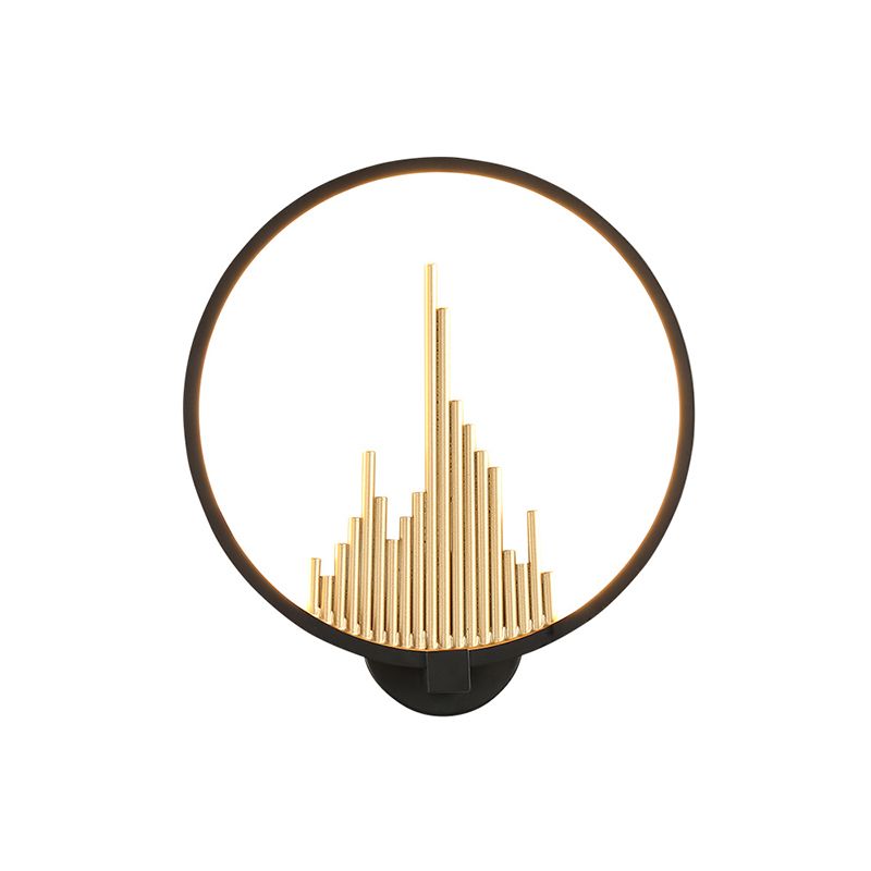 Acrylic Halo-Ring LED Sconce Light Modern Wall Mounted Lamp in Black/White with Mountain Pattern, Warm Light