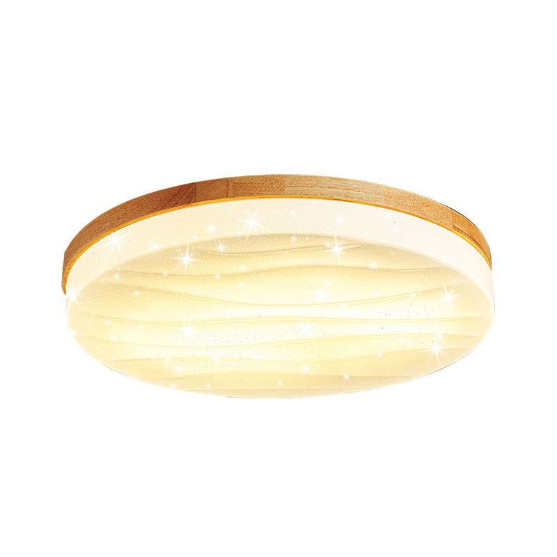 1-Light Round Flush Light Fixtures Modern Style Wood Flush Mount Lighting