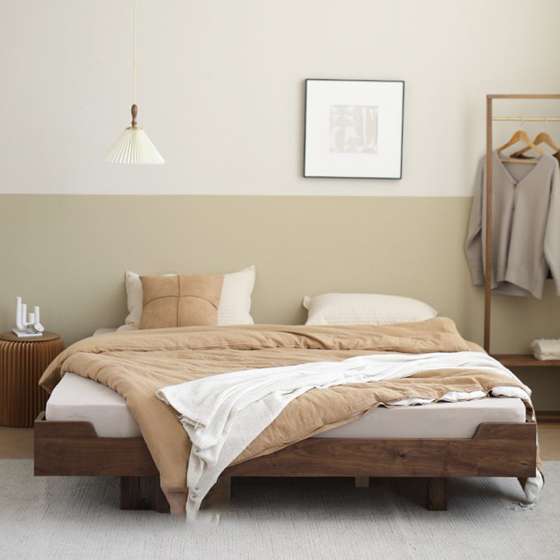 Natural Solid Wood Panel Bed Brown Contemporary Standard Bed