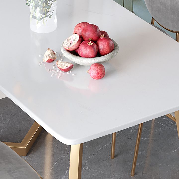 Minimalist Rectangle Shape White Dining Table Sintered Stone Standard Dining Table for Kitchen