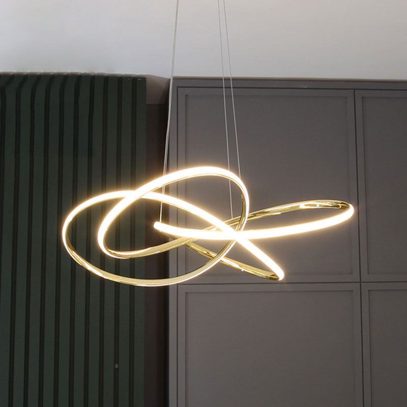 Gold Plated Circling Pendant Chandelier Minimalistic Metal LED Suspension Light for Restaurant