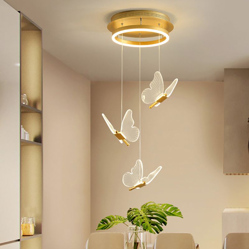 Multi Light Butterfly Pendant Lighting Modern Acrylic Cluster Pendant Light in Gold