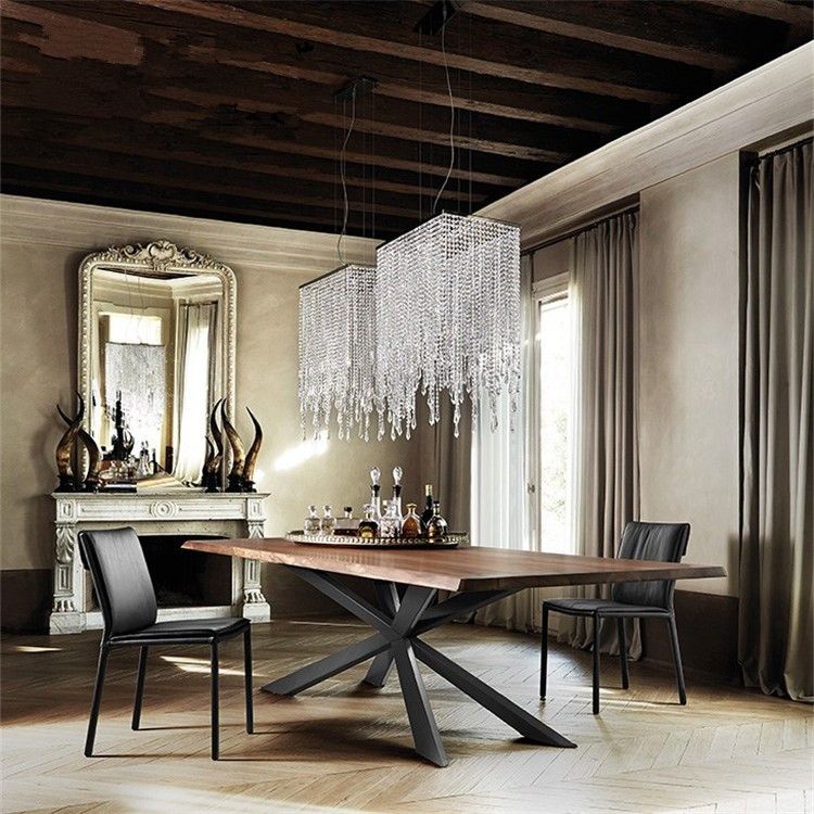 Mesa de comedor industrial rectangular Mesa fija de madera maciza para restaurante
