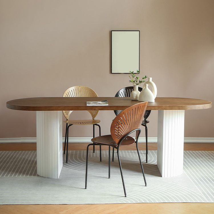 Pine Solid Wood Dining Table Oval Dining Table with Double Pedestal