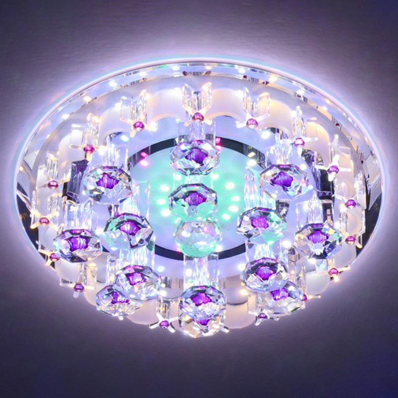 Contemporary Circle Flush Ceiling Light Crystal Hallway LED Flush Mount Lighting Fixture in Clear