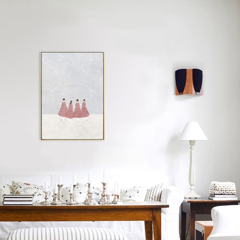 Dreamy Girls Playing Drawing Canvas House Interior Figure Print Wall Art in Soft Color