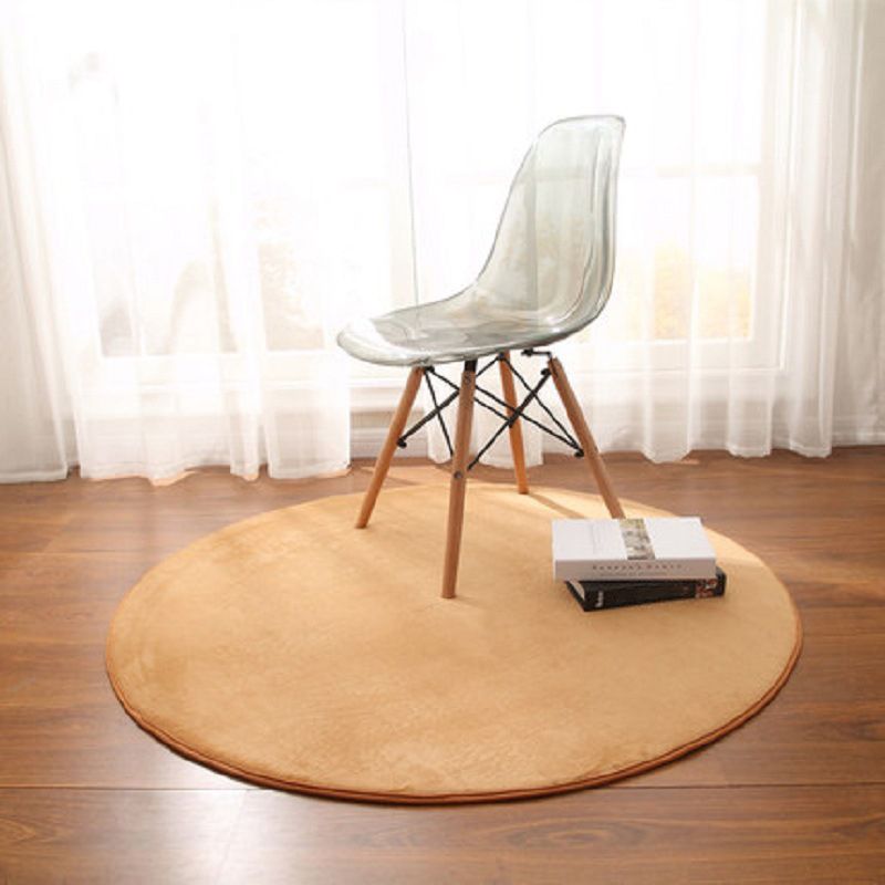 Circular Shape Villus Solid Color Rug Stain Resistant Loom Rug for Bedroom