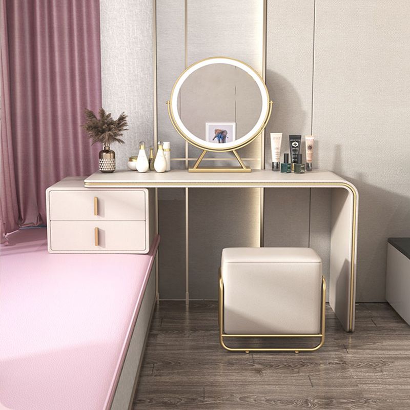 Glam Double Drawers Faux Leather Bedroom with Makeup Table and Stool Make-up Vanity