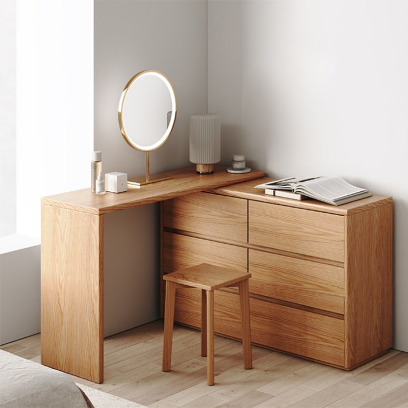 Contemporary Oak With Drawer Natural Mirror Bedroom Dressing Table