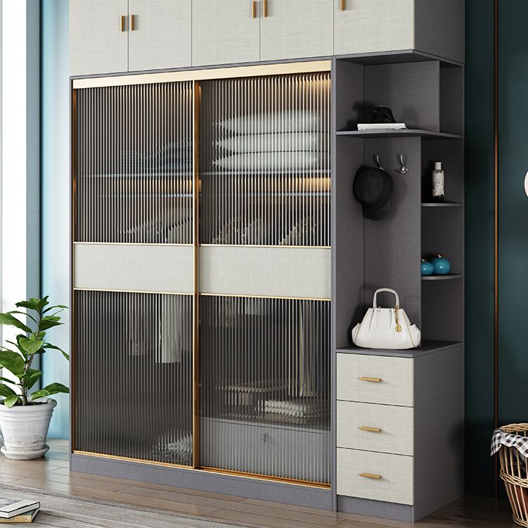 Modern Wardrobe for Home Mirrored Finish Cabinet with Glass Door
