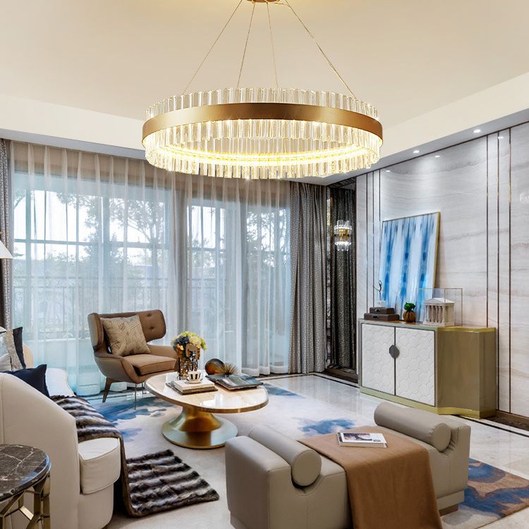 Lámpara de vidrio de cristal redondo de lámpara de oro de estilo sencillo lámparas colgantes para sala de estar