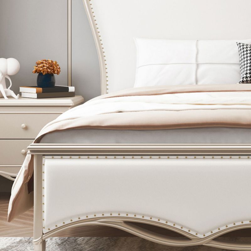 Glam Upholstered Headboard Bed Solid Wood Standard Bed Camelback