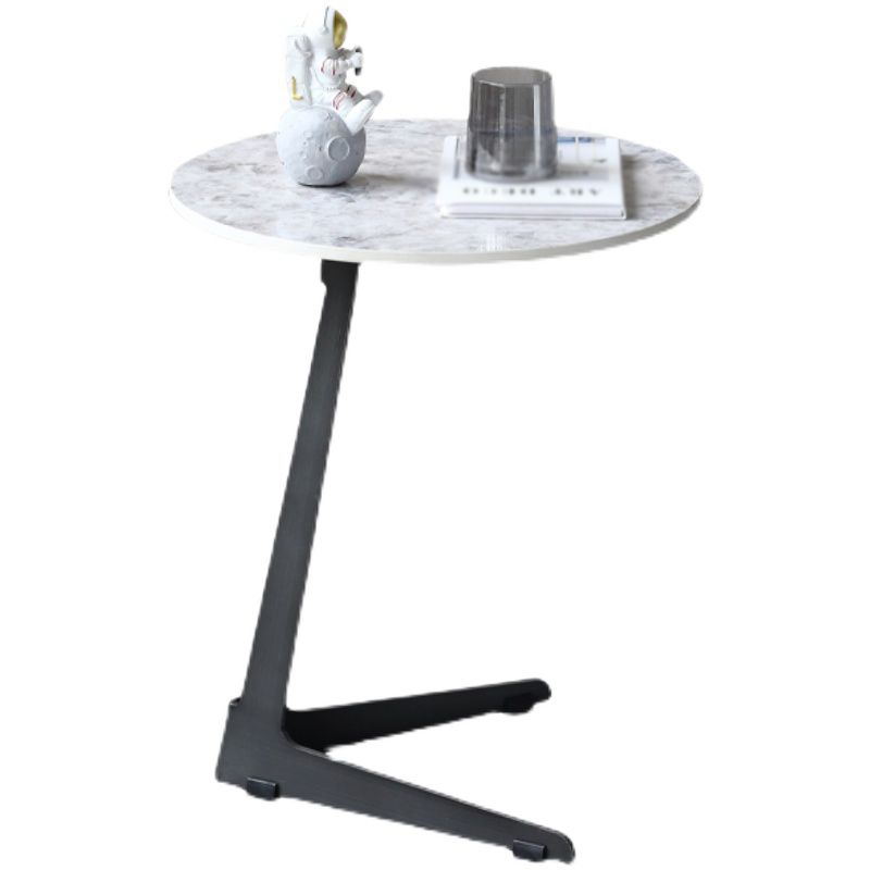 1 Single Round Pedestal Slate Coffee Table for Living Room with Steel Legs