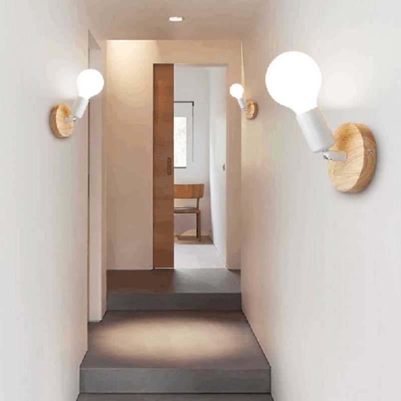 Contemporary Wood Wall Light Black / White Metal Lighting for Home Foyer
