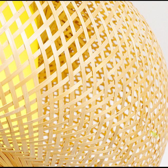 Asian Style Hand-weaving Bamboo Hanging Lamp Lanterns Shaped Single Bulb Lighting Fixture for Restaurant
