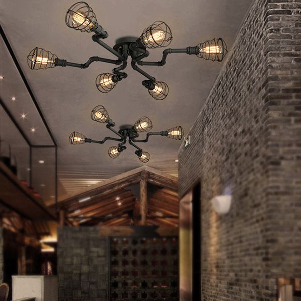 Industrial Flush Mount Light Fixture Multi-Head Ceiling Mounted Lamp with Metal Shade